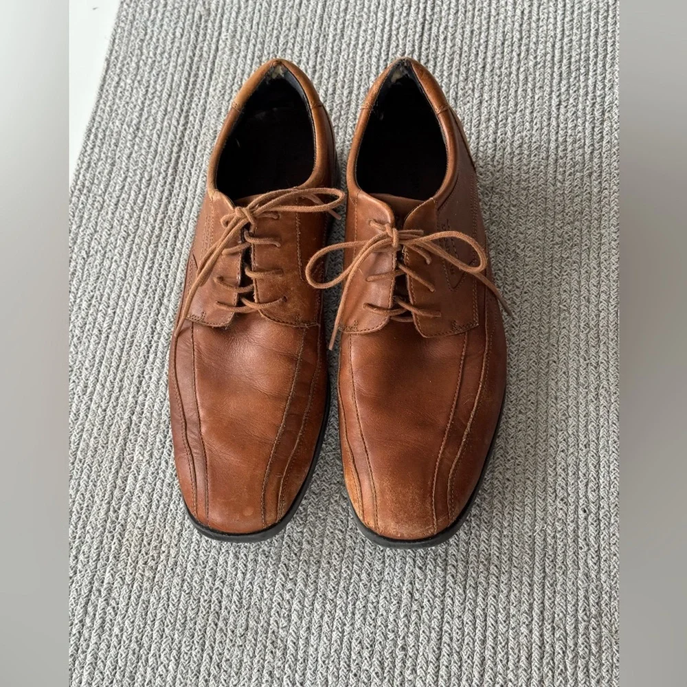 Rockport Cognac Brown Genuine Leather Tie Oxfords Dress Shoes Size 11
